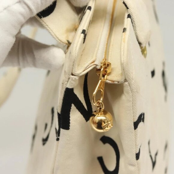 CHANEL Tote Bag Canvas White Gold CC Auth - Picture 10 of 16